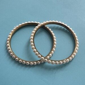 Elegant faux Pearl and Gold Women's Bracelet Set